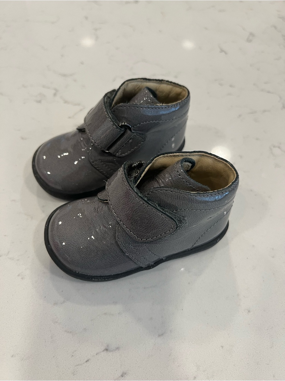 Girls Grey Patent Velcro Ankle Boots